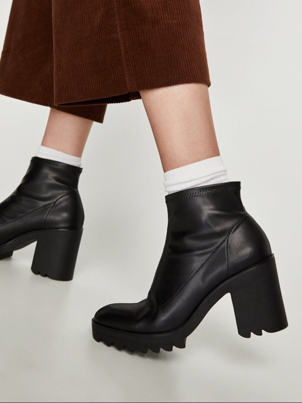 ZARA BLACK HIGH HEEL TRACK SOLE SOCK STYLE BOOTS LUG CHUNKY SOLES LADIES SIZE 36